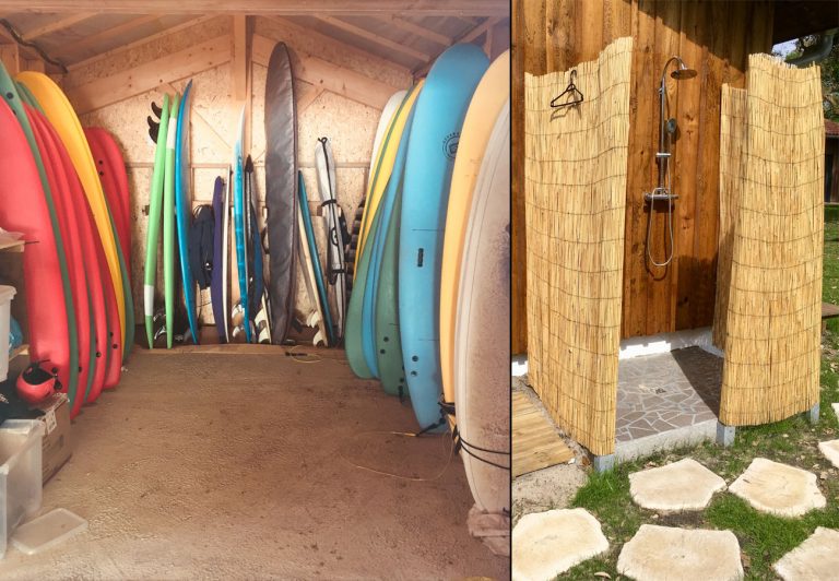local-technique-douche-exterieure-nature-surf-camp-messanges